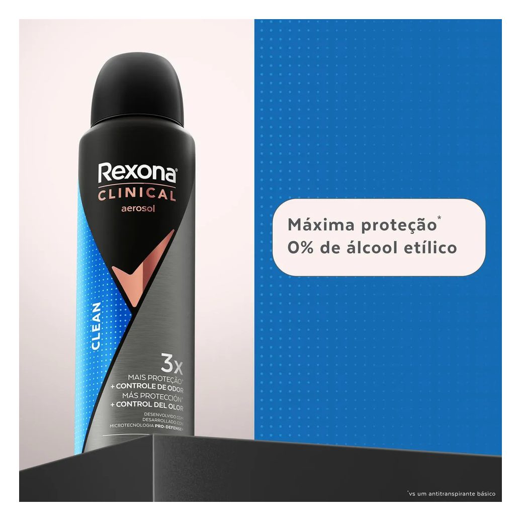 Desodorante Antitranspirante Aerosol Rexona Men Clinical Clean Masculino 96h 150ml