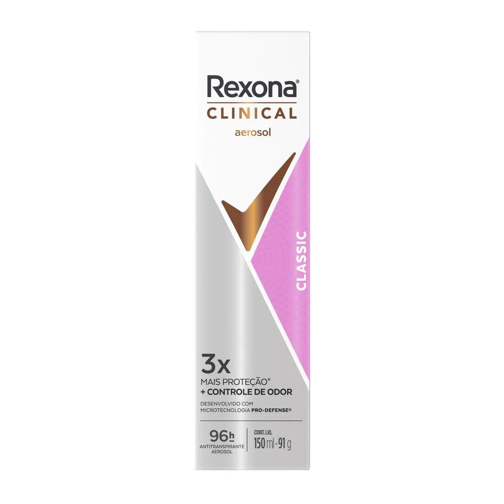 Desodorante Antitranspirante Aerosol Rexona Clinical Classic Feminino 96h 150ml