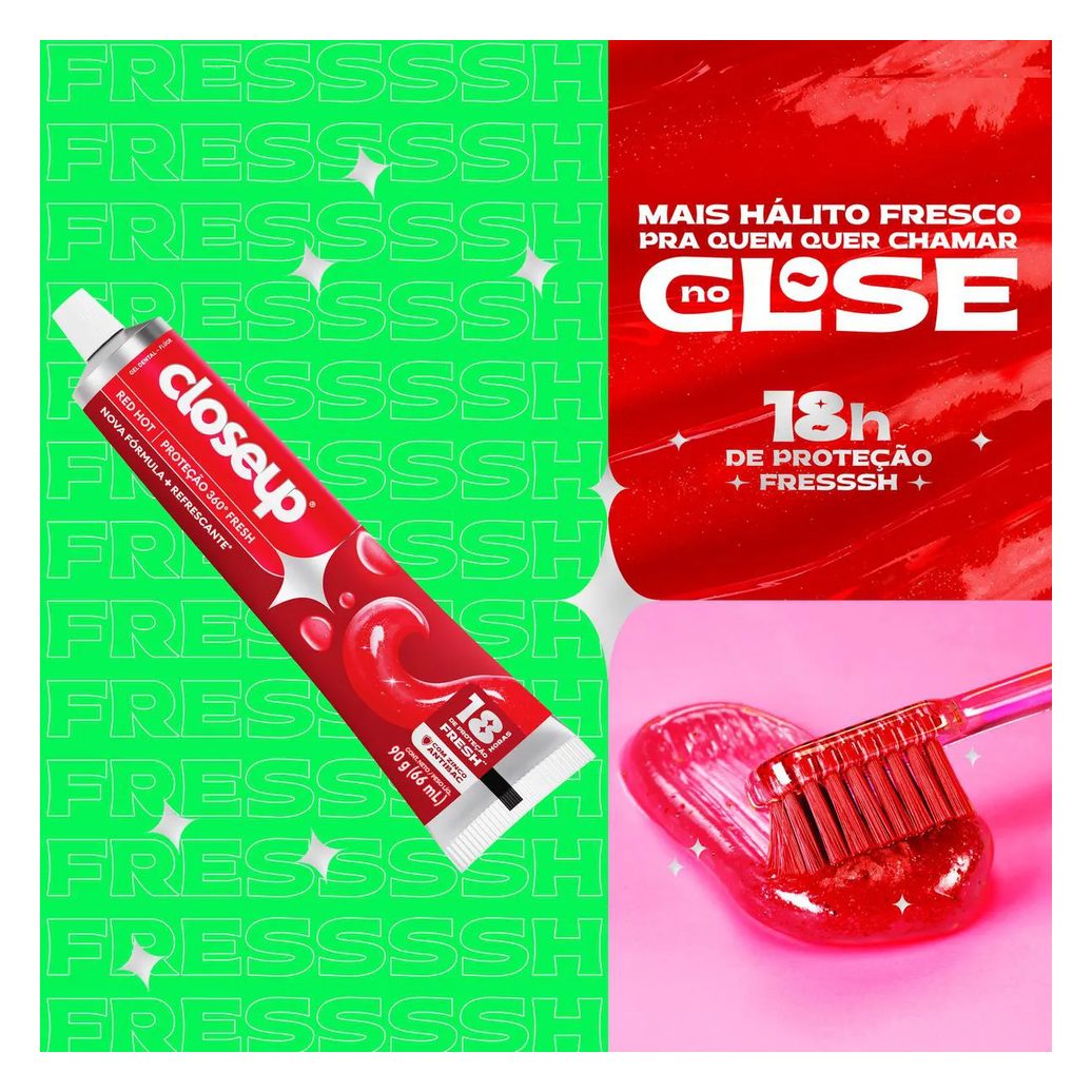 Gel Dental Closeup Proteção 360° Fresh Red Hot 90g