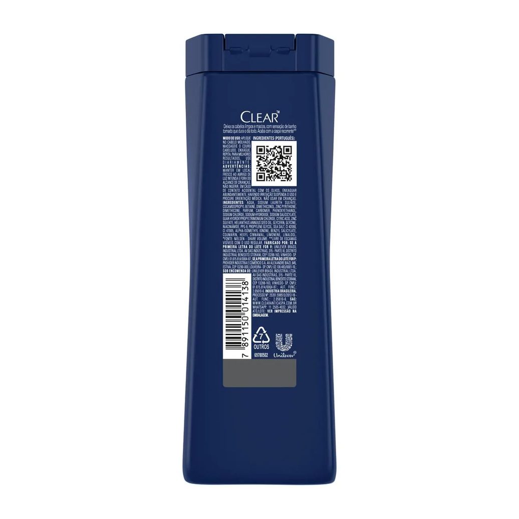 Shampoo Anticaspa Clear Men Limpeza Diária 2 em 1 400ml