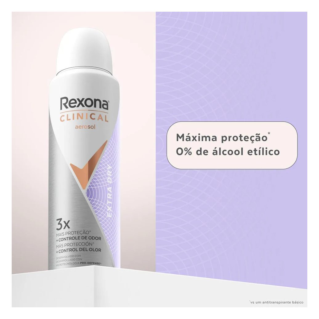 Desodorante Antitranspirante Aerosol Rexona Clinical Extra Dry Feminino 96h 150ml