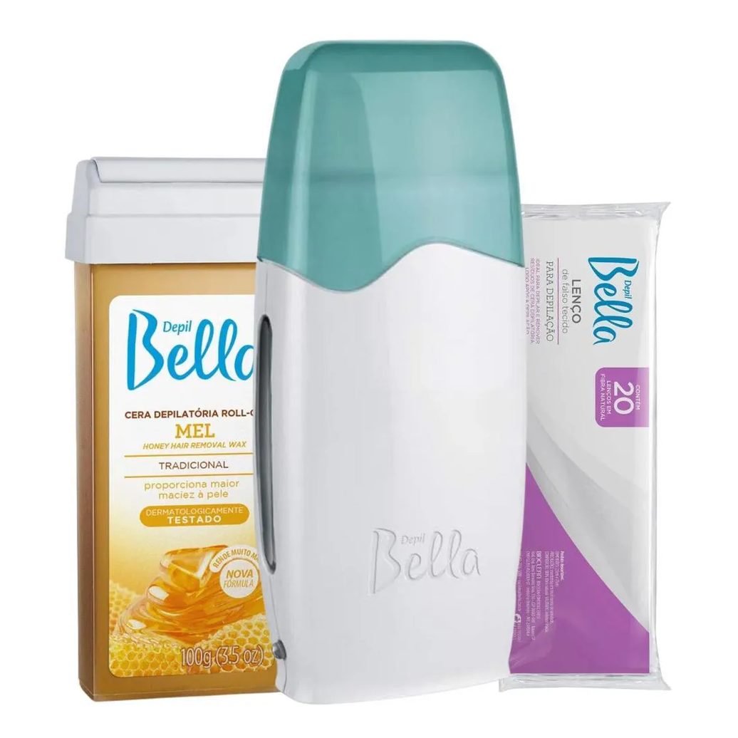 Aquecedor Roll-On Depil Bella Kit Cera Mel 100G + 20 Lenços