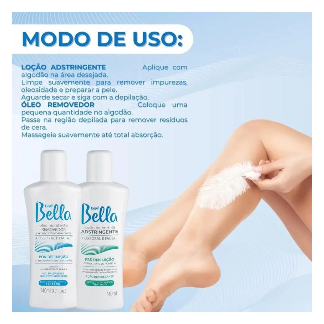 Kit Pré e Pós Depilação 140Ml + Gel Calmante Depil Bella
