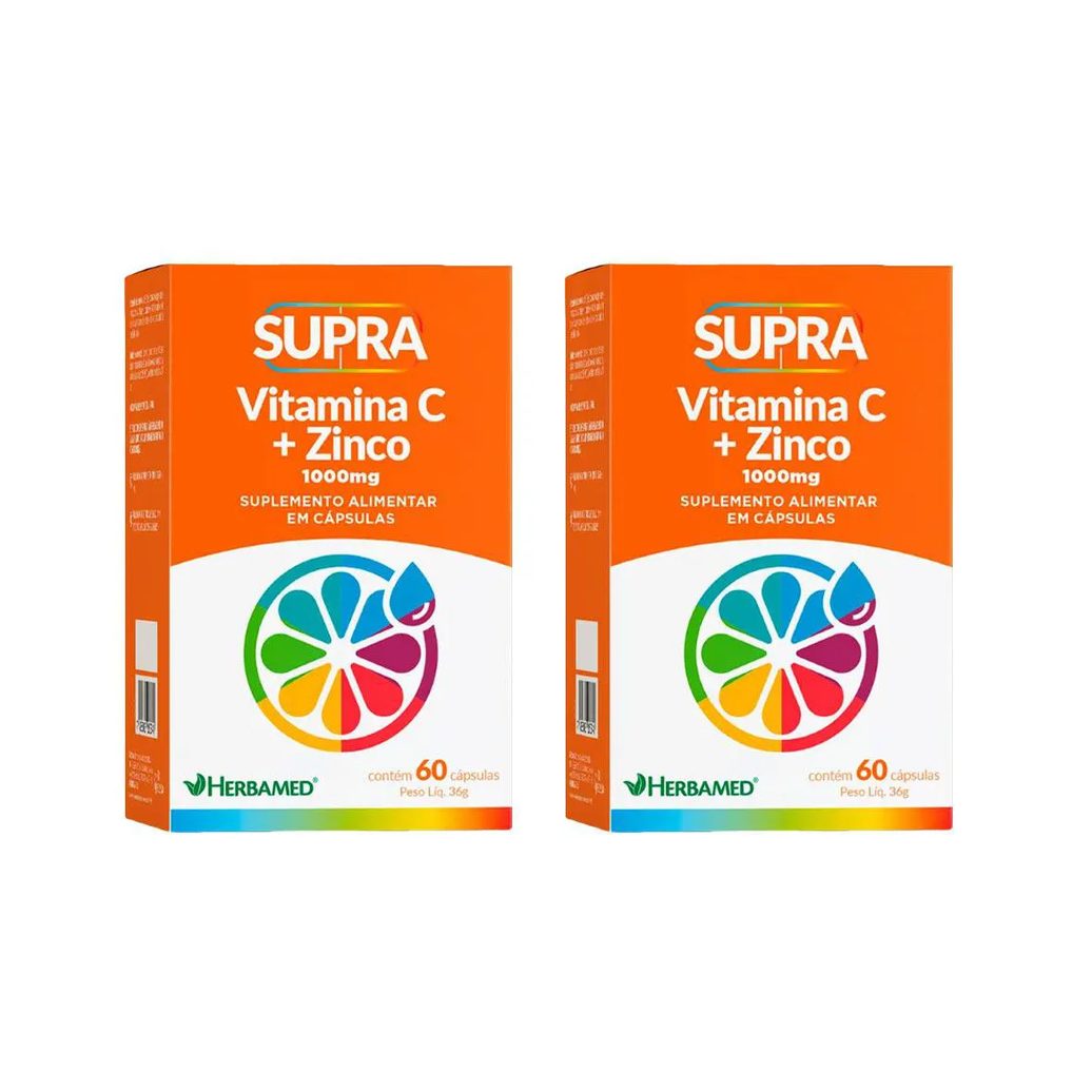 Kit 2 Supra Vitamina C + Zinco 1000 Mg - 60 Caps - Herbamed