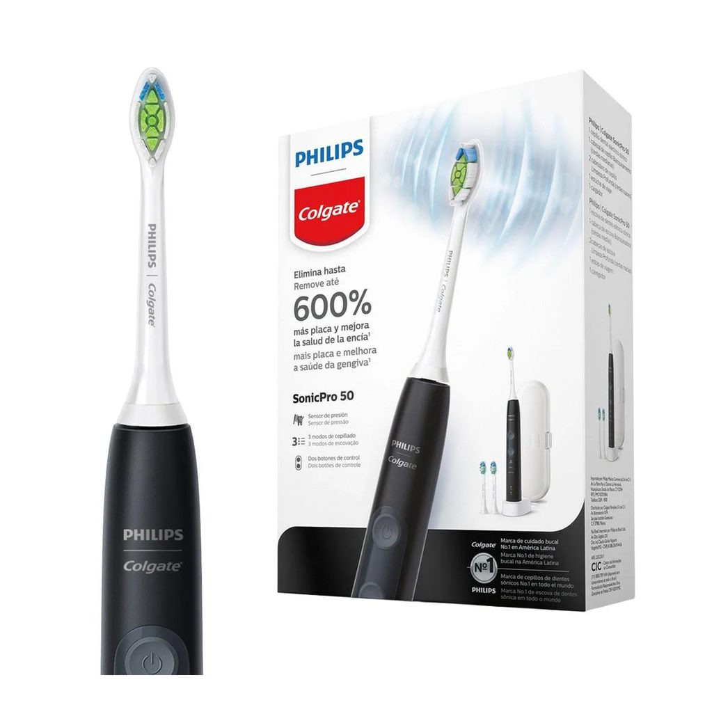 Escova de Dente Elétrica Philips Colgate SonicPro 50 + 2 Refis + 1 Estojo