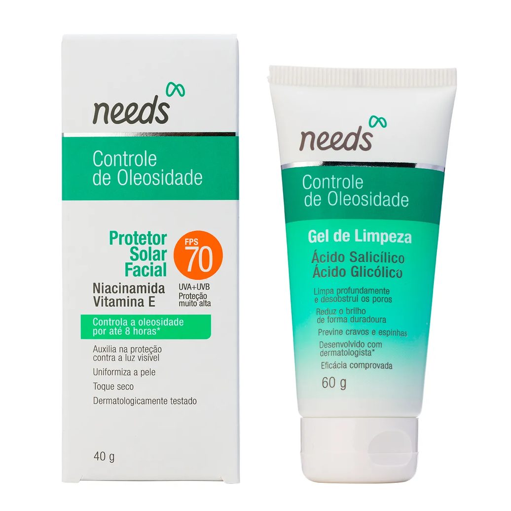 Kit Facial Needs Protetor Solar FPS 70 40g + Gel de Limpeza 60g
