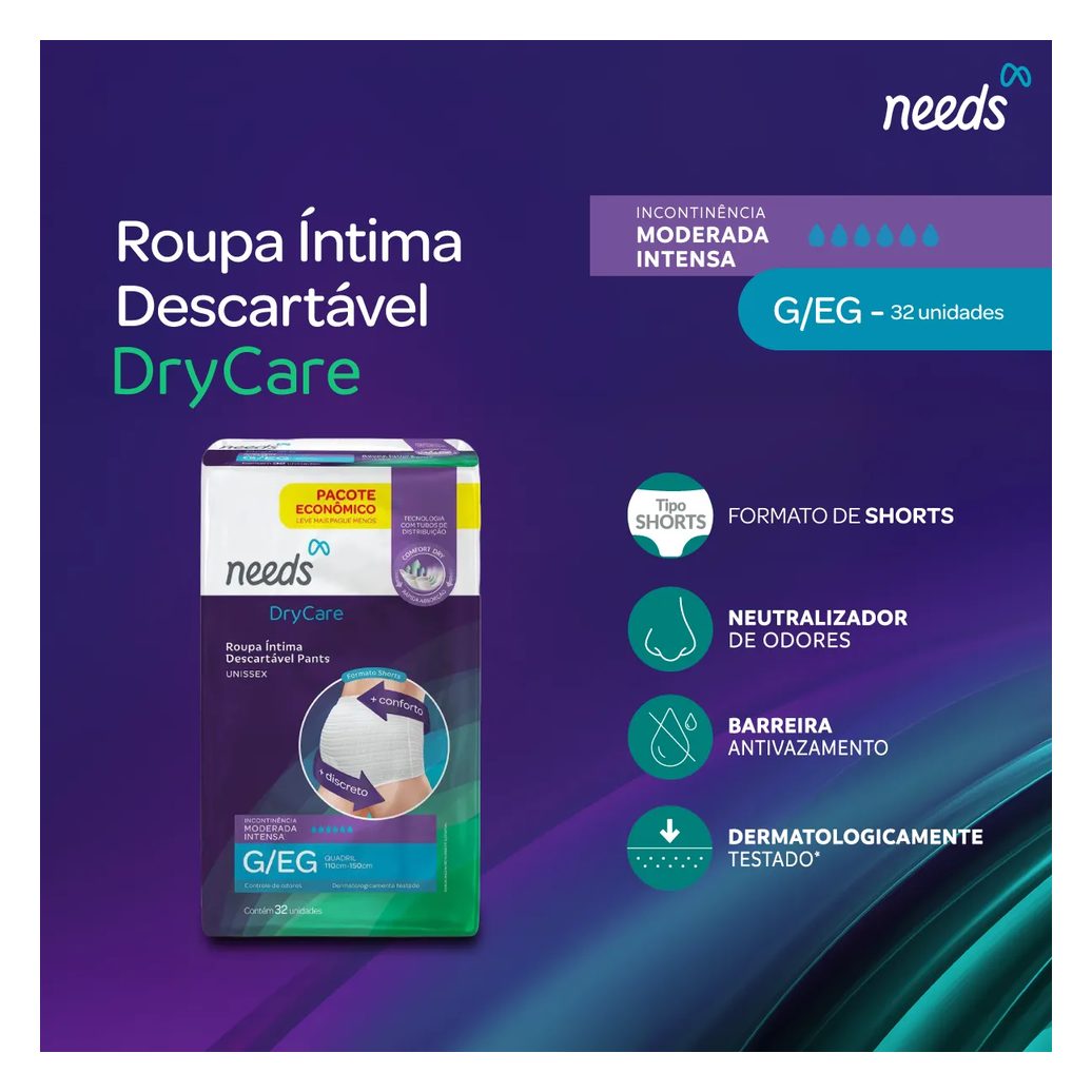 Roupa Íntima Descartável Needs Pants DryCare G/EG 32 Unidades