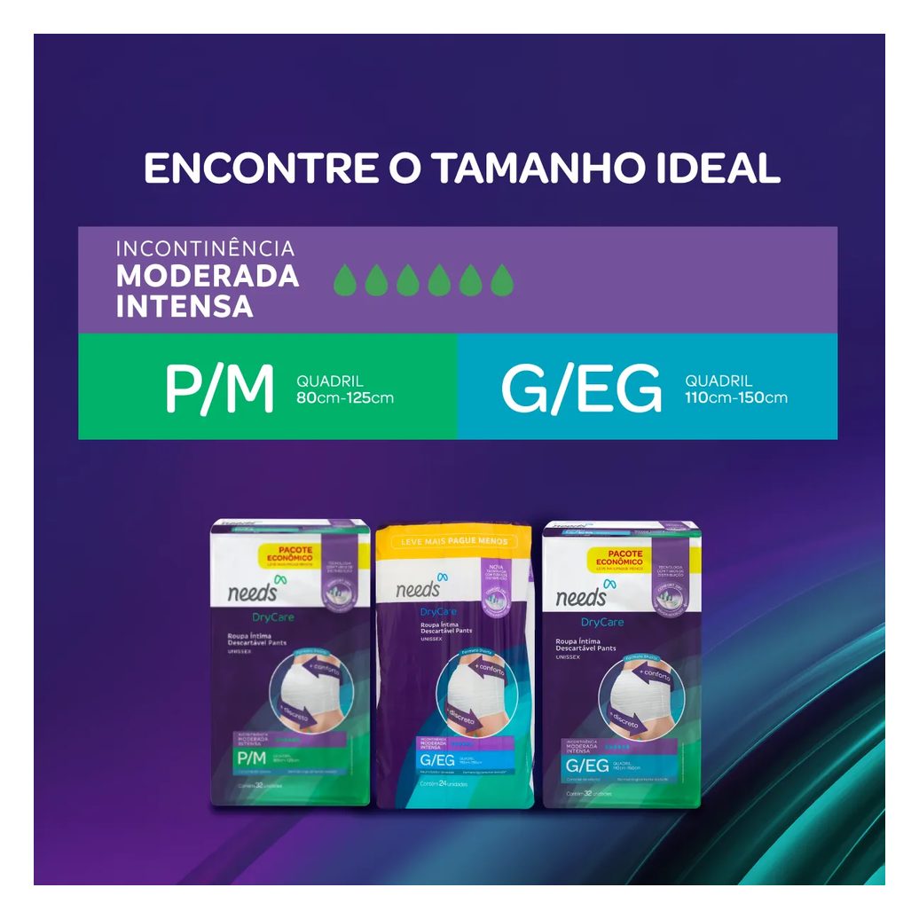 Roupa Íntima Descartável Needs Pants DryCare G/EG 32 Unidades