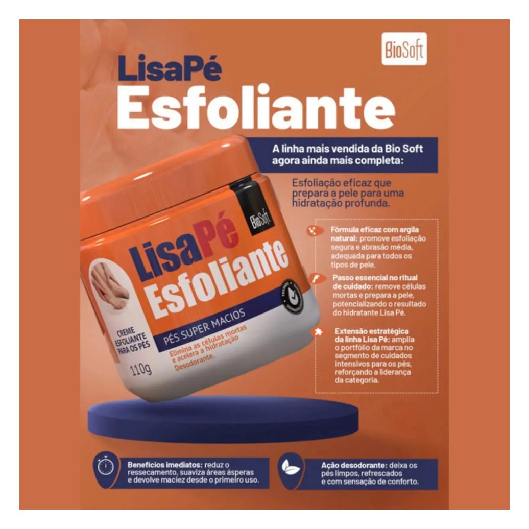Creme Esfoliante para Pés Argila Natural Lisapé 110G