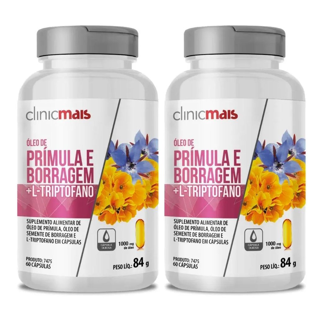 Kit 2X Óleo de Prímula + Borragem + L-Triptofano 1000Mg 60 Cápsulas - Clinicmais