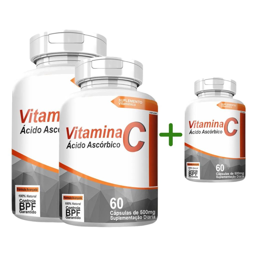 Vitamina C Revestida Ácido Ascórbico Compre 2 Leve 3 com Total de 180 Capsulas