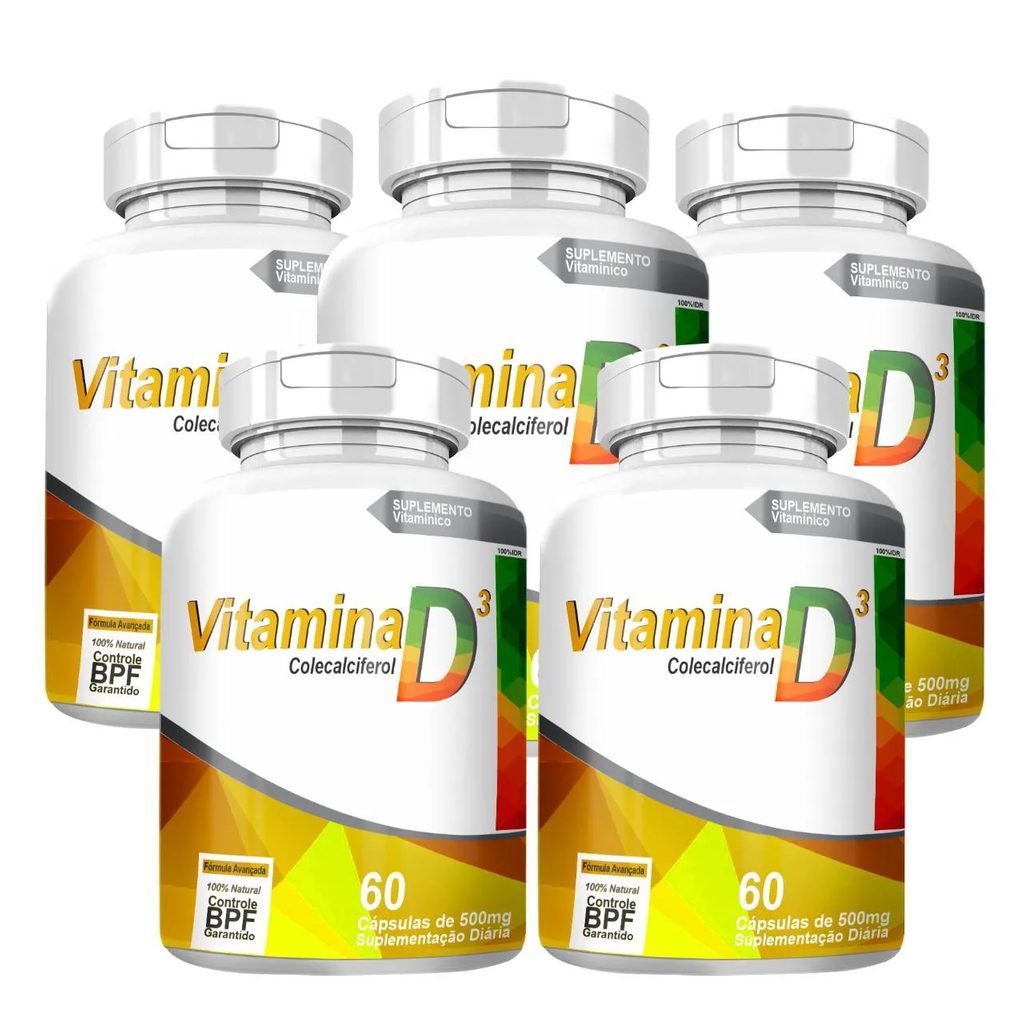 Vitamina D3 Colecalciferol 2000Ui Kit com 5 Potes com Total de 300 Capsulas