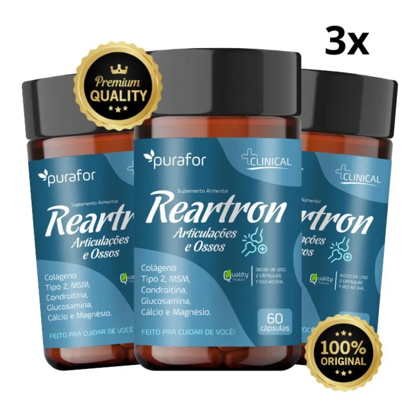 Kit 3 Reartron Composto de Colágeno Tipo 2, para Articulações e Ossos 60 Caps Purafor