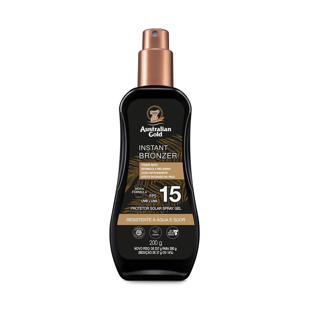Protetor Solar Corporal Australian Gold Instant Bronzer Spray Gel FPS 15 200g