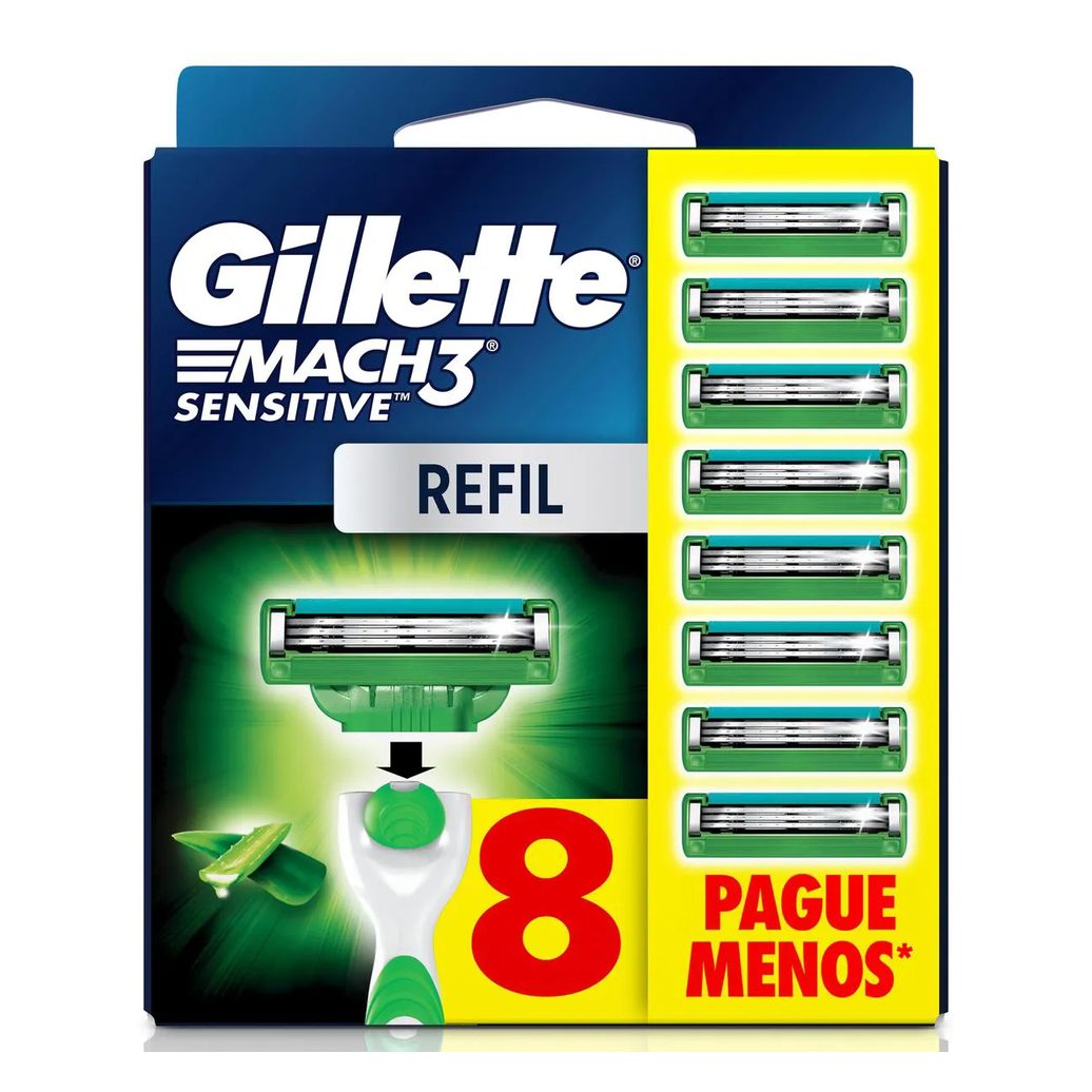 Carga para Aparelho de Barbear Gillette Mach3 Sensitive 8 unidades