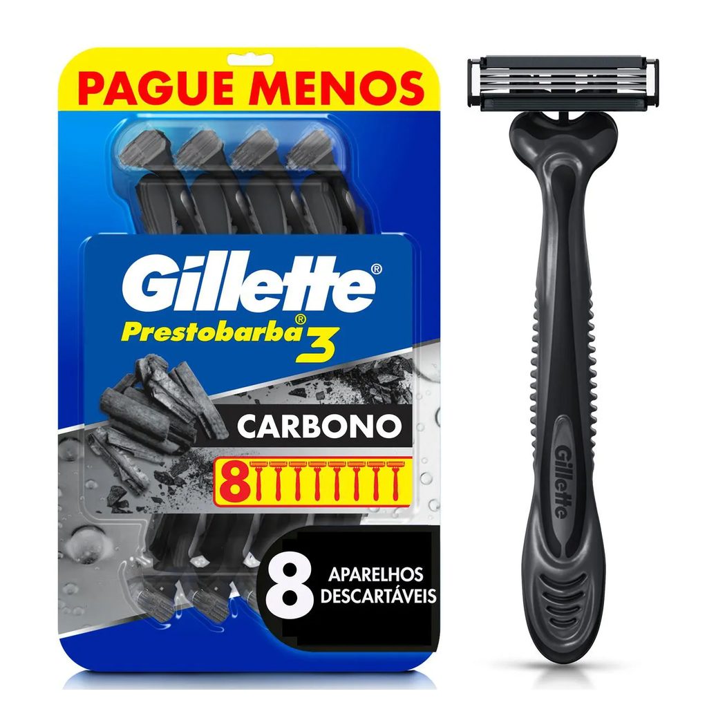 Aparelho de Barbear Descartável Gillette Prestobarba 3 Carvão Ativado 8 unidades