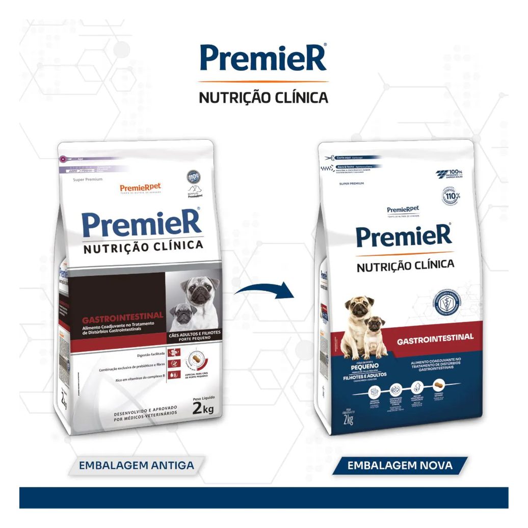 Ração Premier Nutrição Clínica para Cães Adultos de Raças Pequenas Gastro Intestinal 2Kg