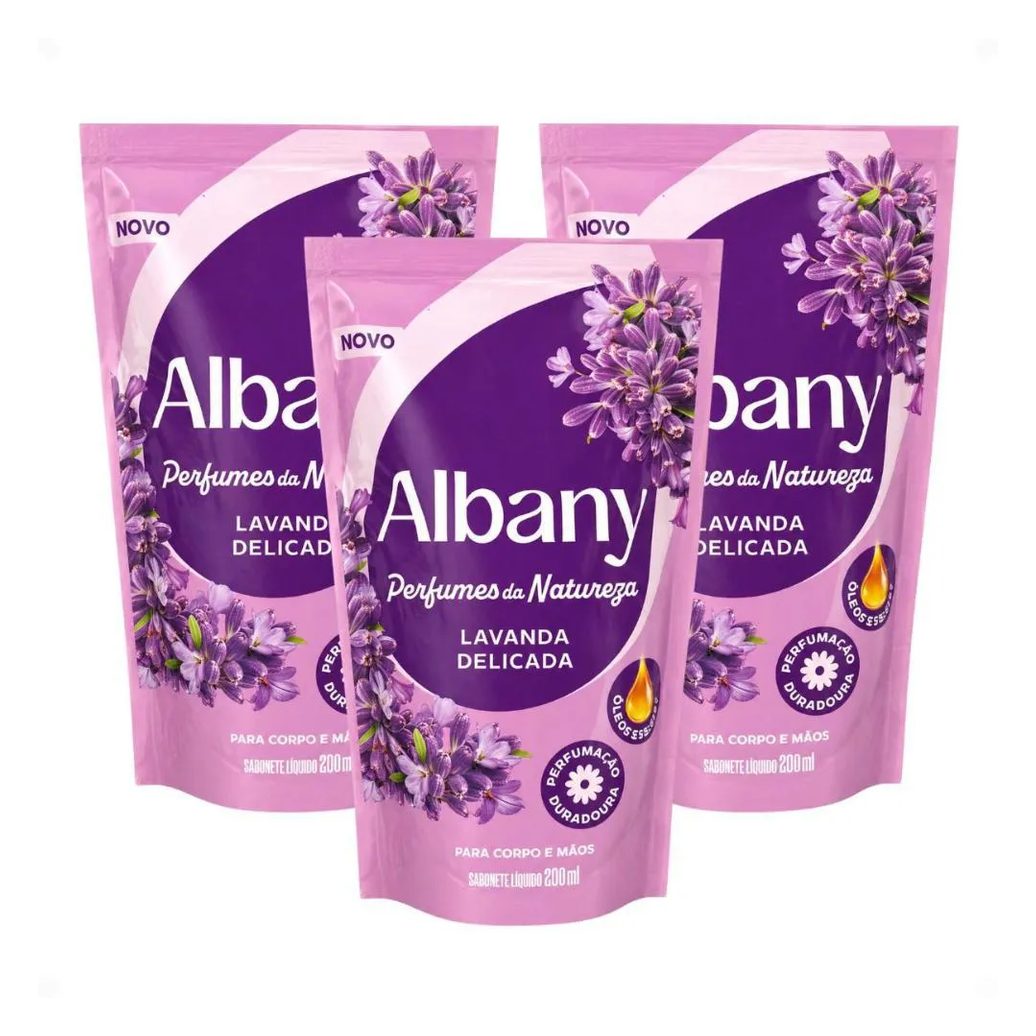 Kit Albany Refil Sabonete Líquido Corpo e Mãos Lavanda Delicada 200Ml com 3