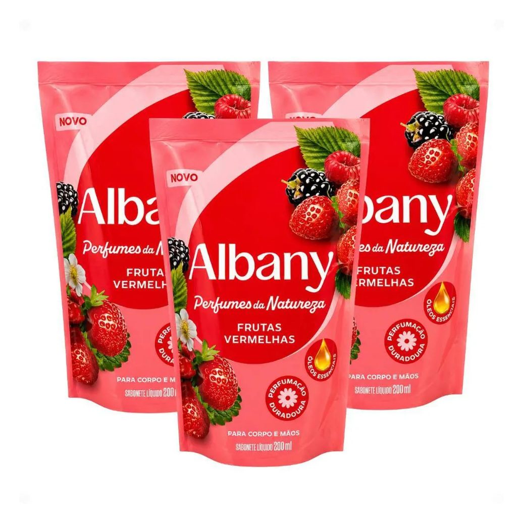 Kit Frutas Refil Sabonete Líquido Corpo e Mãos Frutas Vermelhas 200Ml com 3