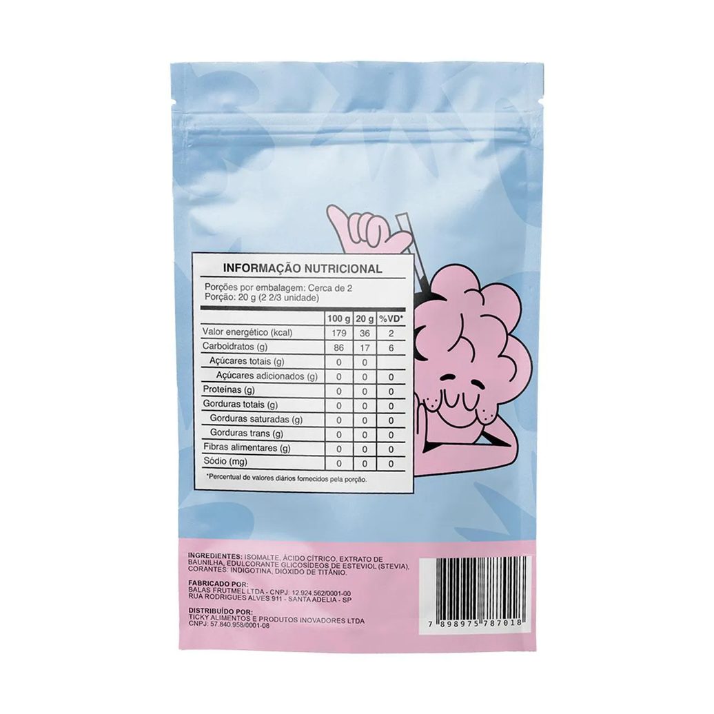 Pirulito Ticky Zero Açucar Algodão Doce Pouch 4 unidades