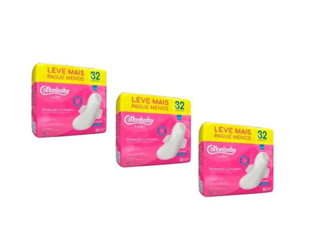 Kit 03 Unidades Absorvente Higiênico com Abas Lady C/32 Unidades Cottonbaby