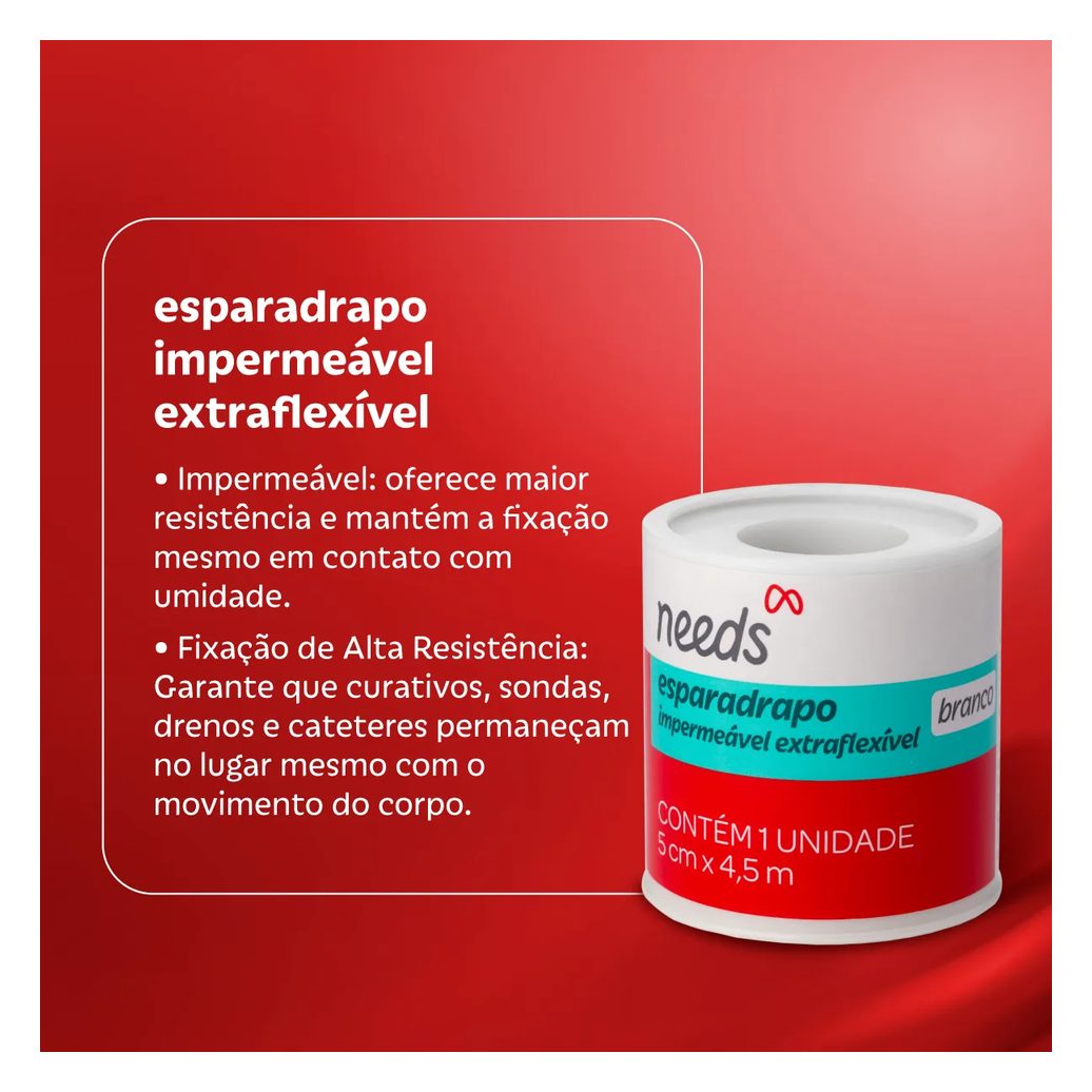 Esparadrapo Needs Branco Impermeável 5cm x 4,5m 1 unidade