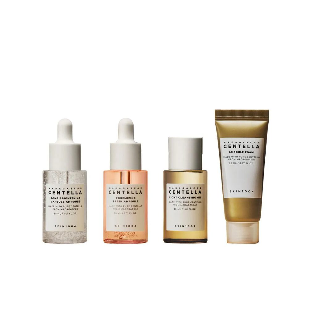 Kit Viagem Skin1004 Madagascar Centella Ampola Poremizing Fresh + Tone Brightening + Cleansing Oil + Espuma De Limpeza