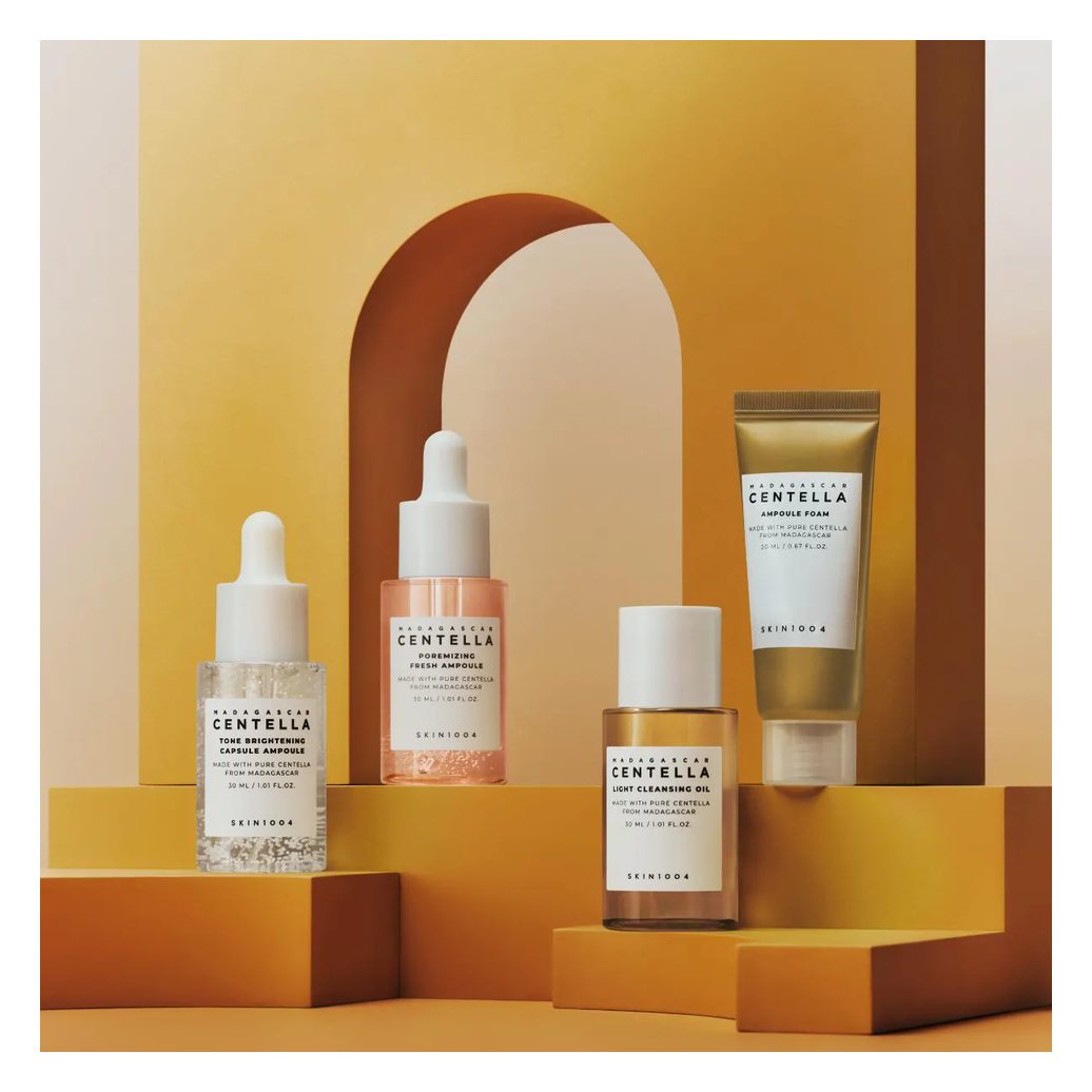 Kit Viagem Skin1004 Madagascar Centella Ampola Poremizing Fresh + Tone Brightening + Cleansing Oil + Espuma De Limpeza