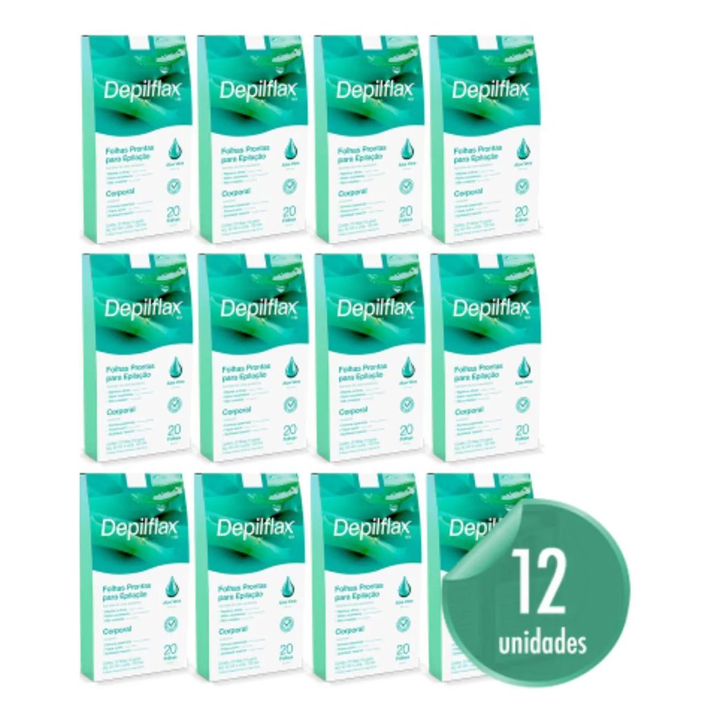 Kit 12 Folhas Prontas Corporais Depilação Cera Depilflax Aloe Vera 240Un