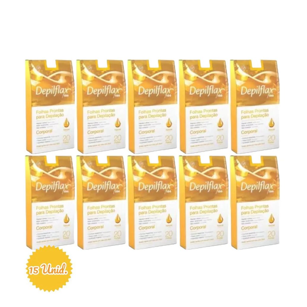 Kit 15 Folhas Prontas Corporais Depilação Cera Depilflax Natural 300 Unid.