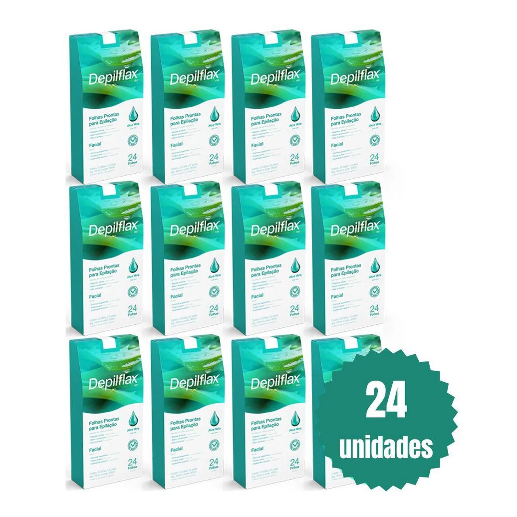 Kit 24 Folhas Prontas Facial Depilação Cera Depilflax Aloe Vera 576Un