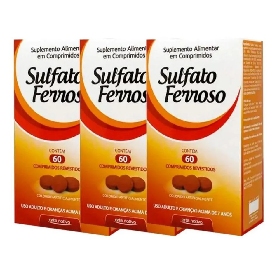 Kit 3 Sulfato Ferroso 60 Comprimidos - Arte Nativa