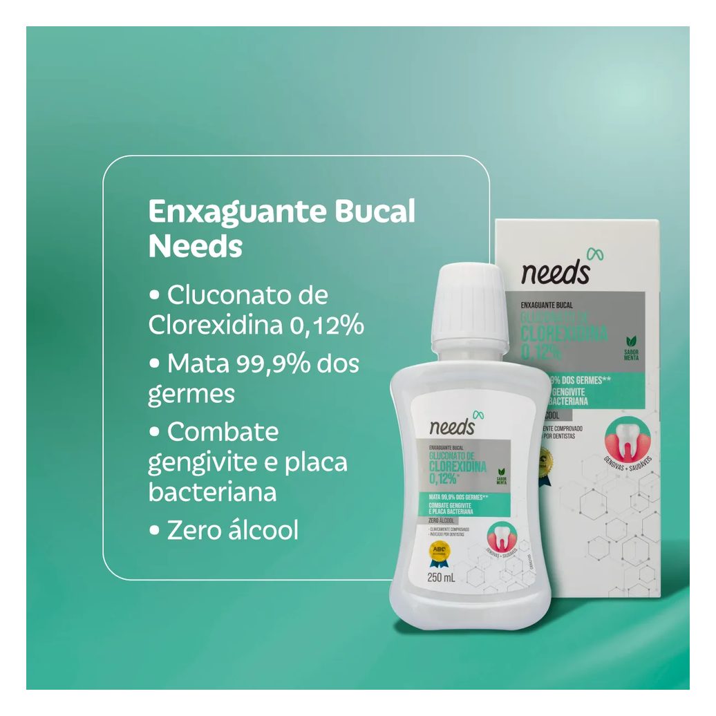Enxaguante Bucal Needs Clorexidina 0,12% Menta Sem Álcool 250ml