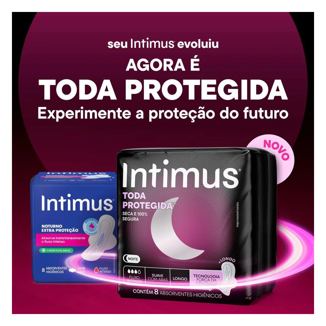 Absorvente Intimus Noturno Toda Protegida Com Abas Cobertura Suave 8 unidades
