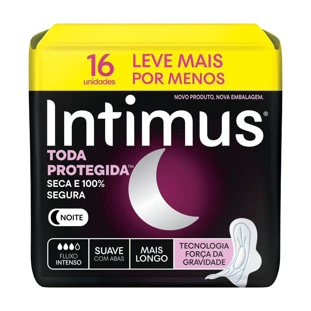 Absorvente Intimus Noturno Toda Protegida Cobertura Suave Com Abas 16 unidades