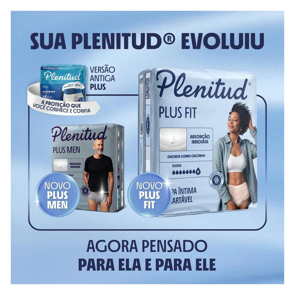 Roupa Íntima Descartável Feminina Plenitud Plus Fit G/XG 32 unidades