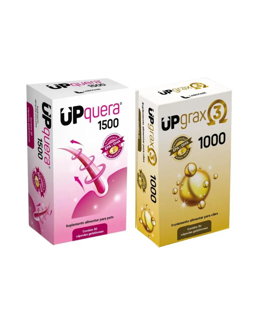 Kit Upquera 1500 + Upgrax 3 1000 Ômega 3 Epa Dha Pele Saudável Pelo Forte Cães & Gatos