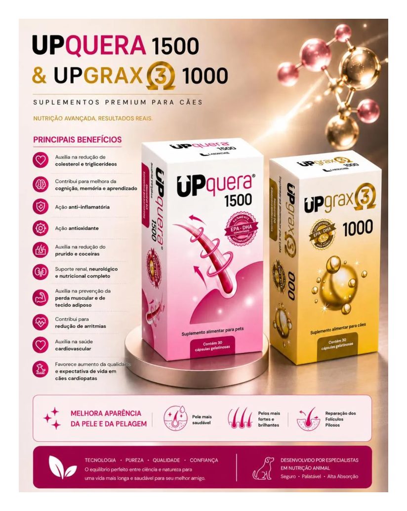 Kit Upquera 1500 + Upgrax 3 1000 Ômega 3 Epa Dha Pele Saudável Pelo Forte Cães & Gatos