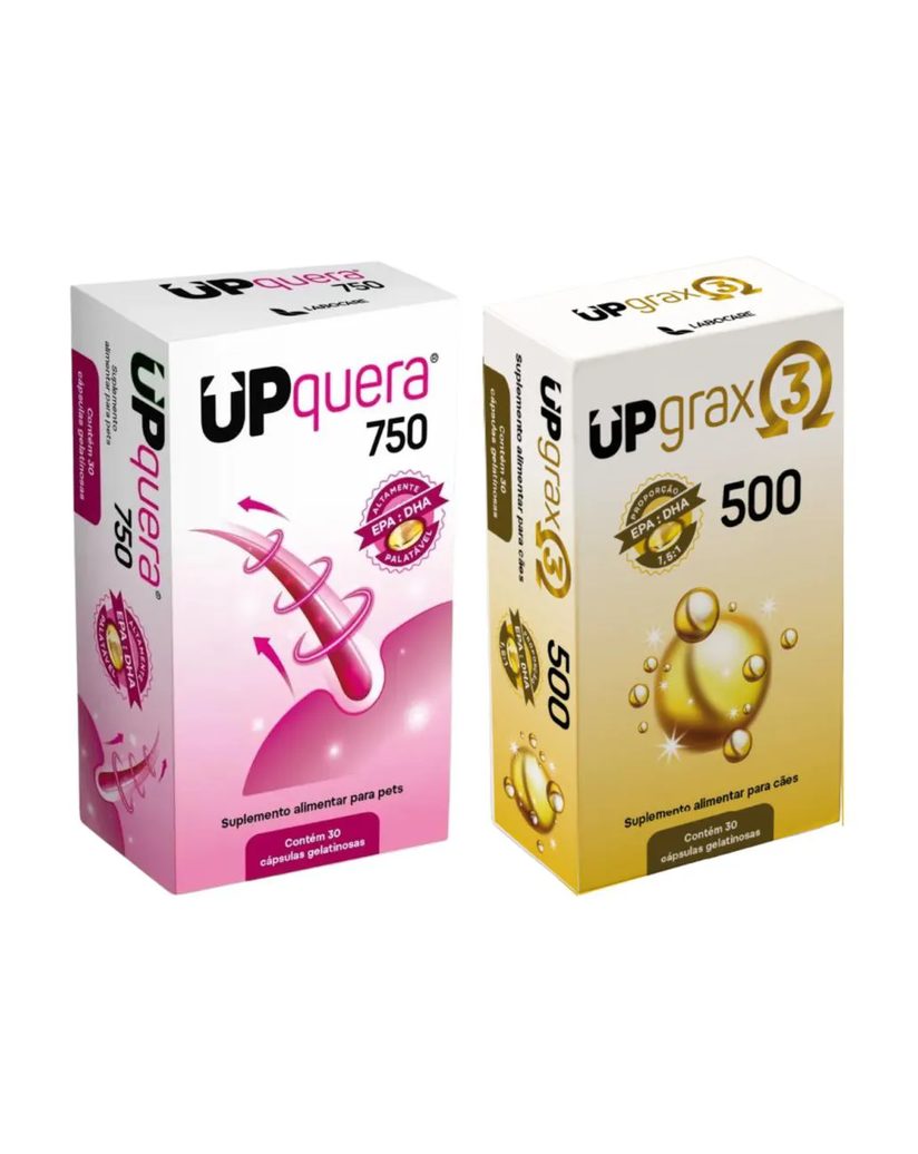Kit Upquera 750 + Upgrax 3 500 Ômega 3 Epa Dha Pele Saudável Pelo Forte Cães & Gatos