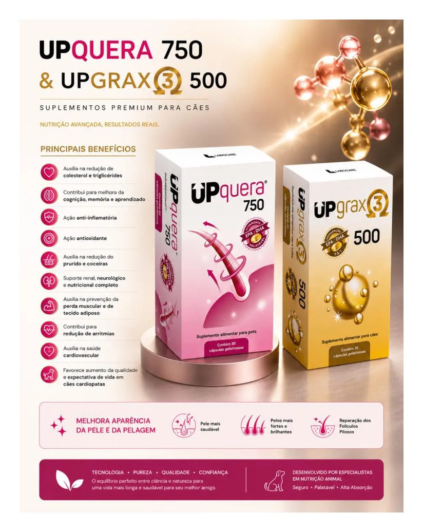 Kit Upquera 750 + Upgrax 3 500 Ômega 3 Epa Dha Pele Saudável Pelo Forte Cães & Gatos