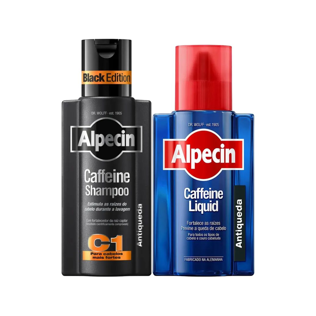 Kit Alpecin Caffeine Shampoo Antiqueda Black Edition 250ml + Tônico Capilar Liquid 200ml