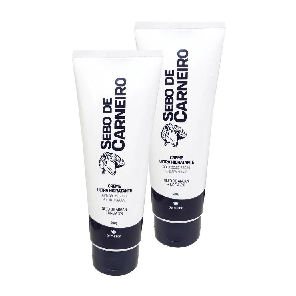 Kit 2un Creme Ultra Hidratante Sebo de Carneiro Uréia 3% Bisnaga Argan