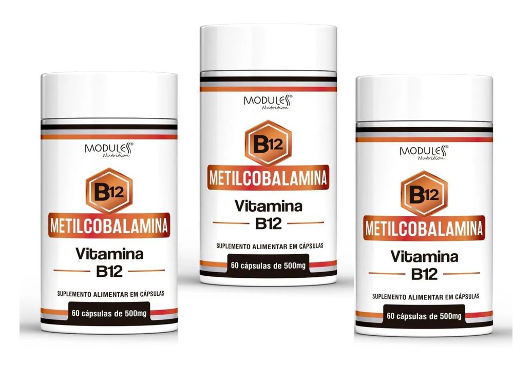 Kit 3un Metilcobalamina Vitamina B12 500mg 60caps Moduless sem Sabor