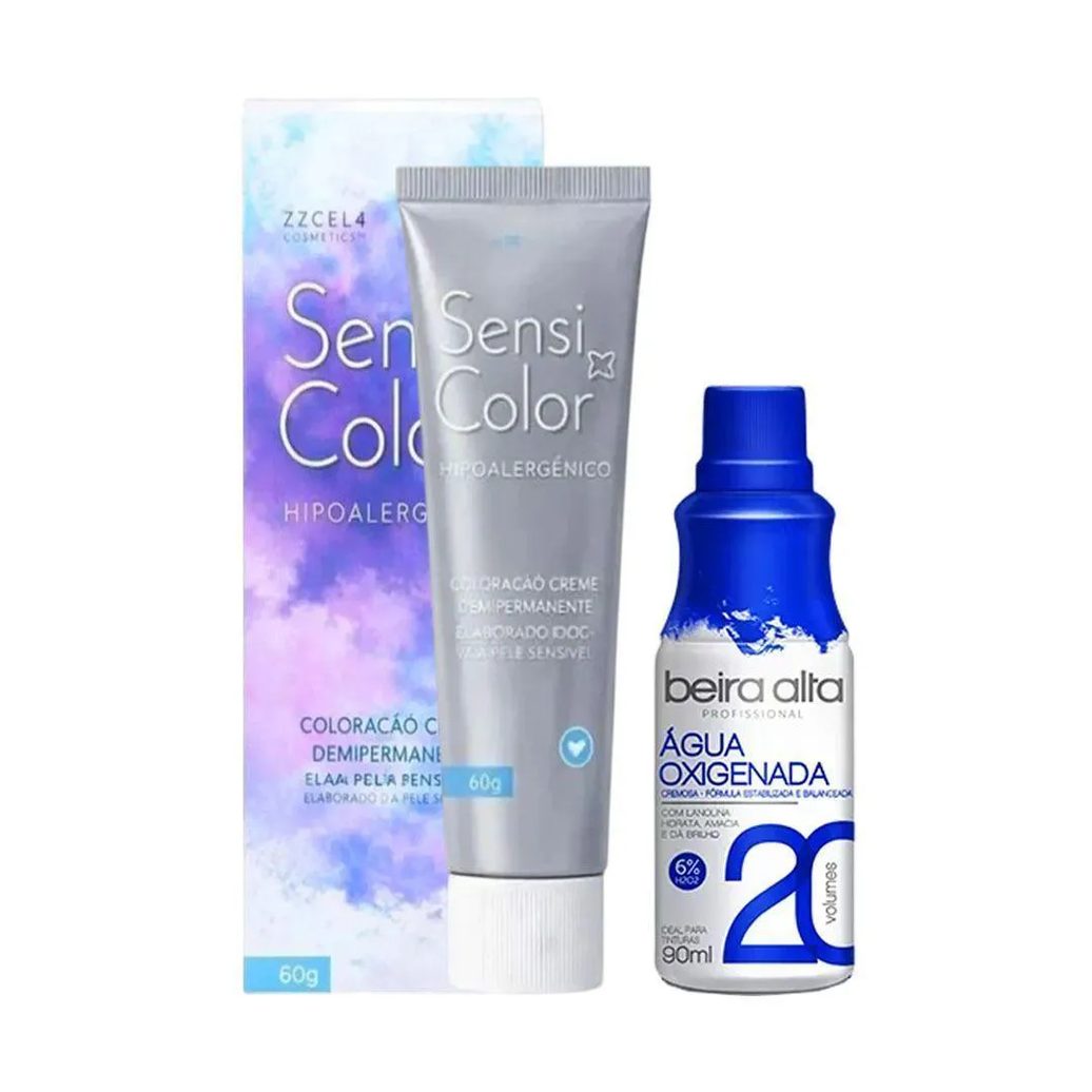 Tintura Hipoalergênica Cor 1.0 Preto Alergoshop 60g + Água Oxigenada Beira Alta 20 Volumes 90ml
