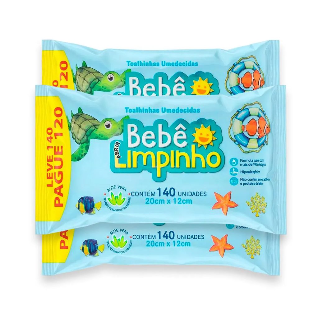 Kit 3 Toalhas Umedecidas Bebê Limpinho Cimed 140 Unidades