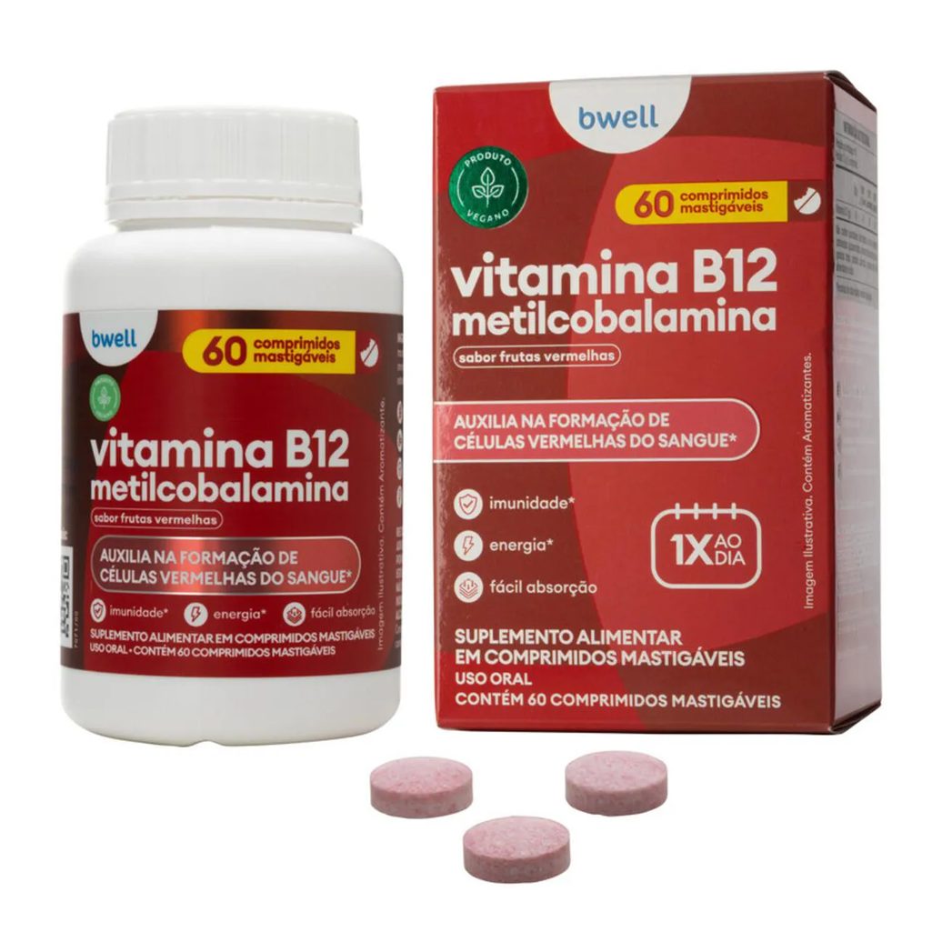 Vitamina B12 Bwell Frutas Vermelhas 60 Comprimidos Mastigáveis
