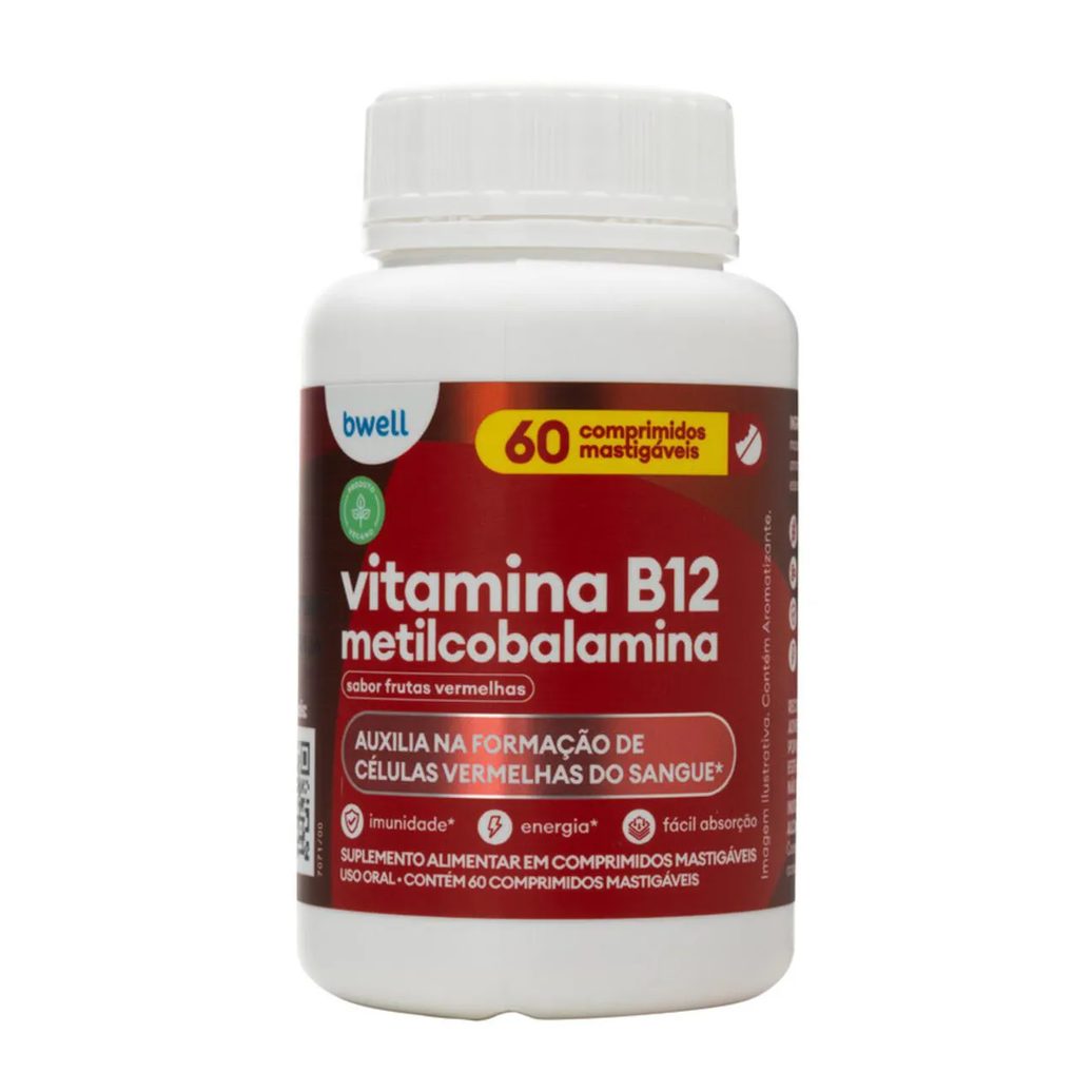Vitamina B12 Bwell Frutas Vermelhas 60 Comprimidos Mastigáveis