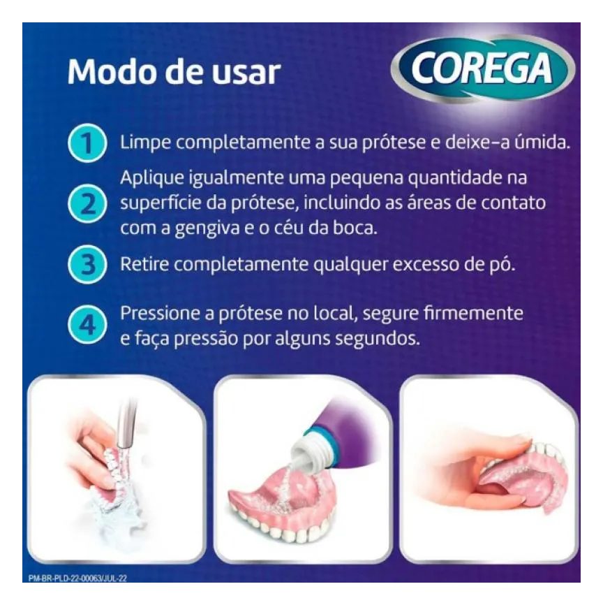 Corega Pó Fixador de Dentadura 3 em 1 Menta 22g