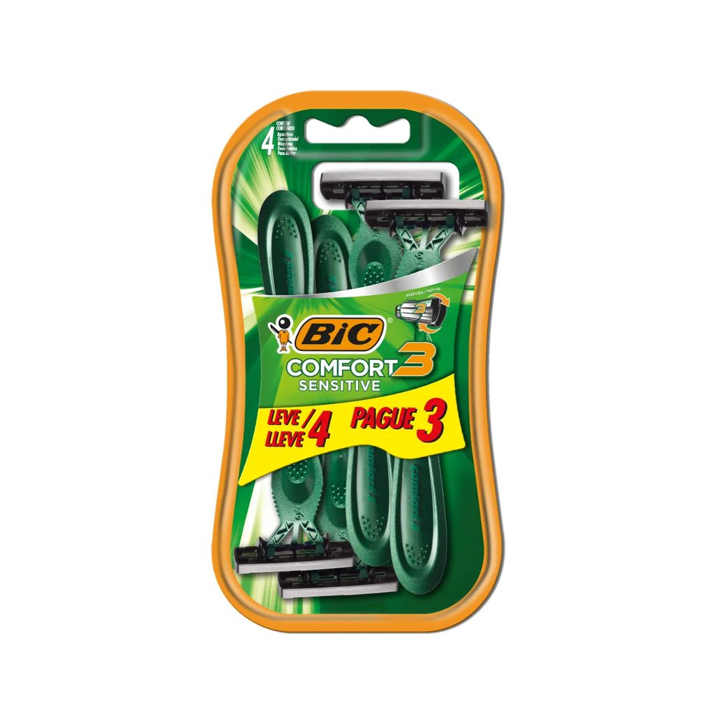 Barbeador Descartável Bic Comfort 3 Sensitive 4 unidades