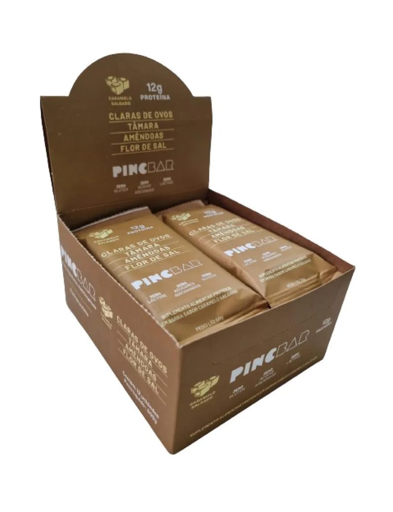 Barra de Proteína Caramelo Salgado Sem Açúcar 50g Pincbar 12 unidades